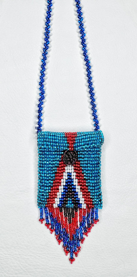 Buy 17758-blue Square Beaded Pouch Necklace 30cm