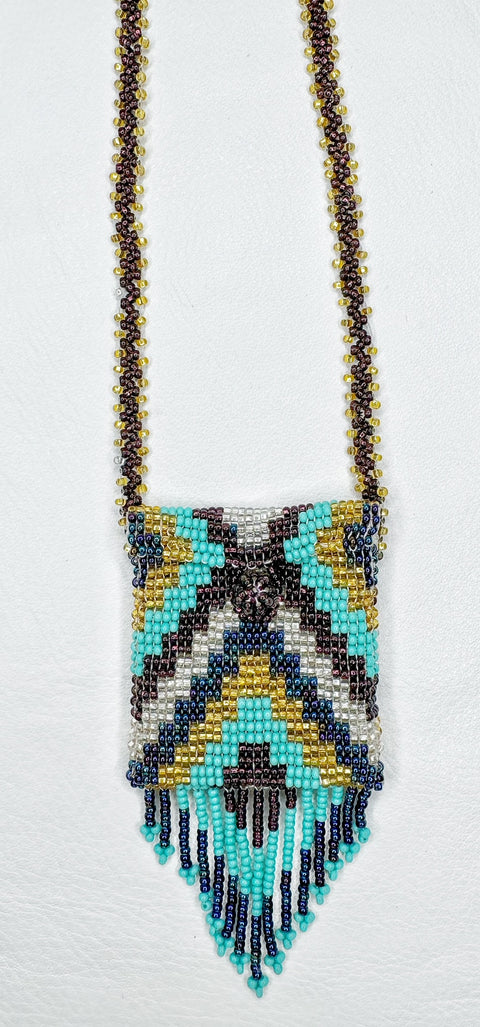 Buy 17778-yellowturquoise Square Beaded Pouch Necklace 30cm