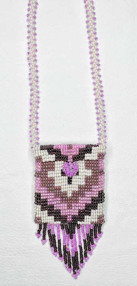 Buy 17779-lavender Square Beaded Pouch Necklace 30cm