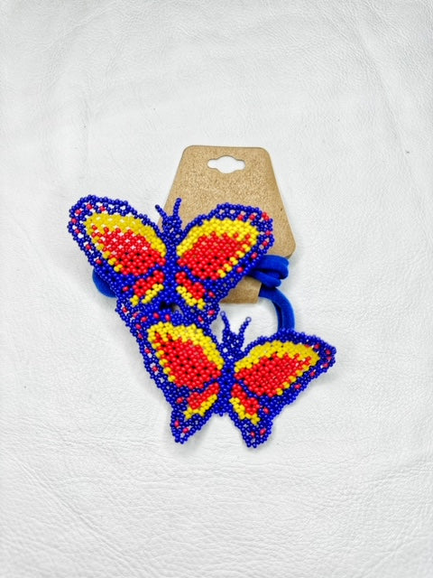 Buy 17675-redyelblue Beaded Butterfly Hair Tie Set