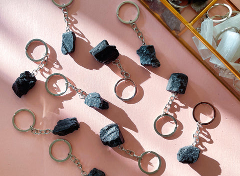 Buy black-obsidian Raw Crystal Keychain