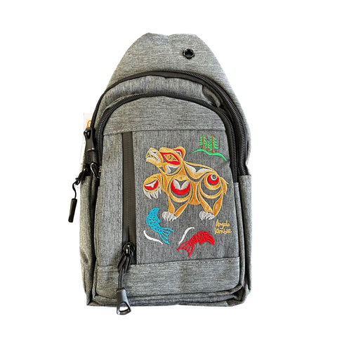 Buy bear-and-salmon Sling Bag with Embroidered Designs