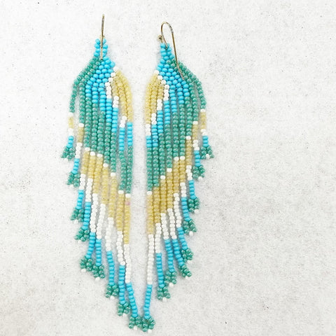 Buy turquoise-pale-yellow-white Beaded Earrings 230417