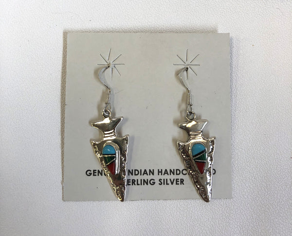 Sterling Silver Earrings - 3 Color Arrow Head with Turquoise - 1