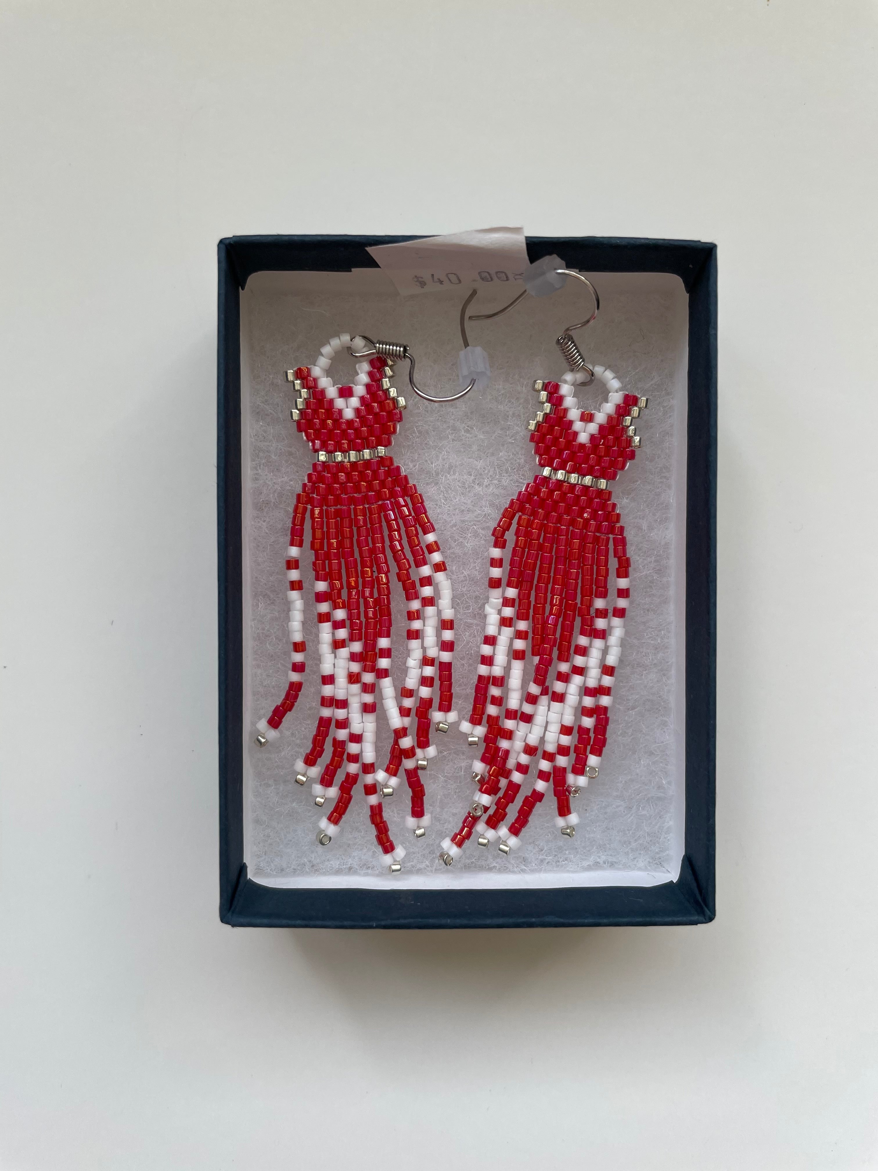 Beaded Earrings - Red Dress #3 Winnipeg Trading Post Beaded Earrings - Red Dress #3 Winnipeg Trading Post