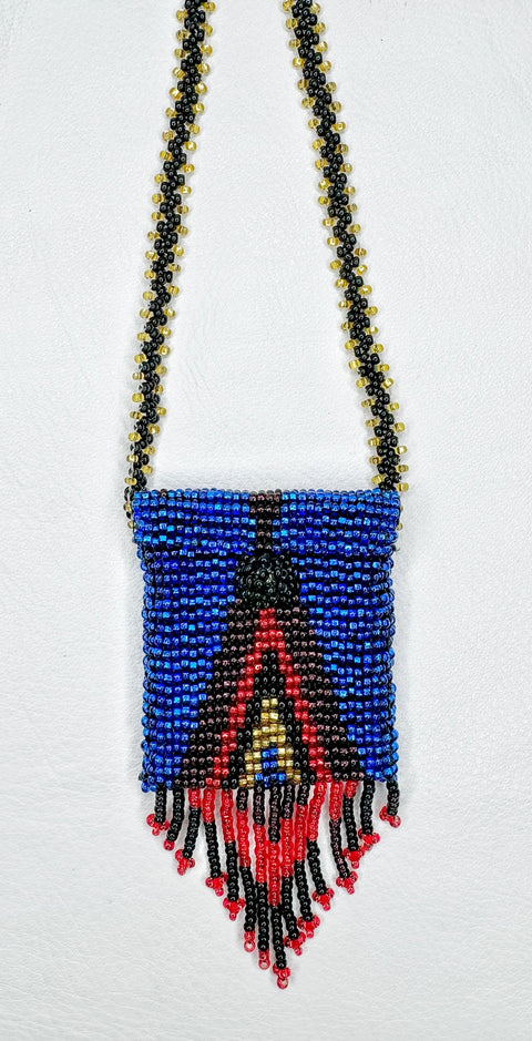 Buy 17754-darkblue Square Beaded Pouch Necklace 30cm