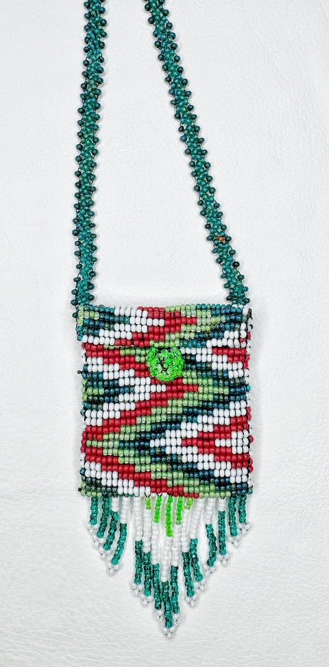 Buy 17756-green-zigzag Square Beaded Pouch Necklace 30cm
