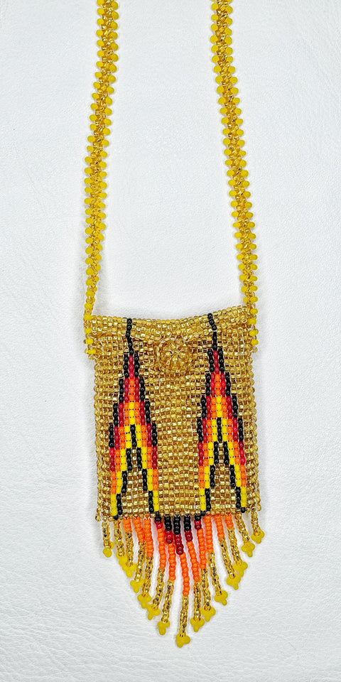 Buy 17757-gold Square Beaded Pouch Necklace 30cm