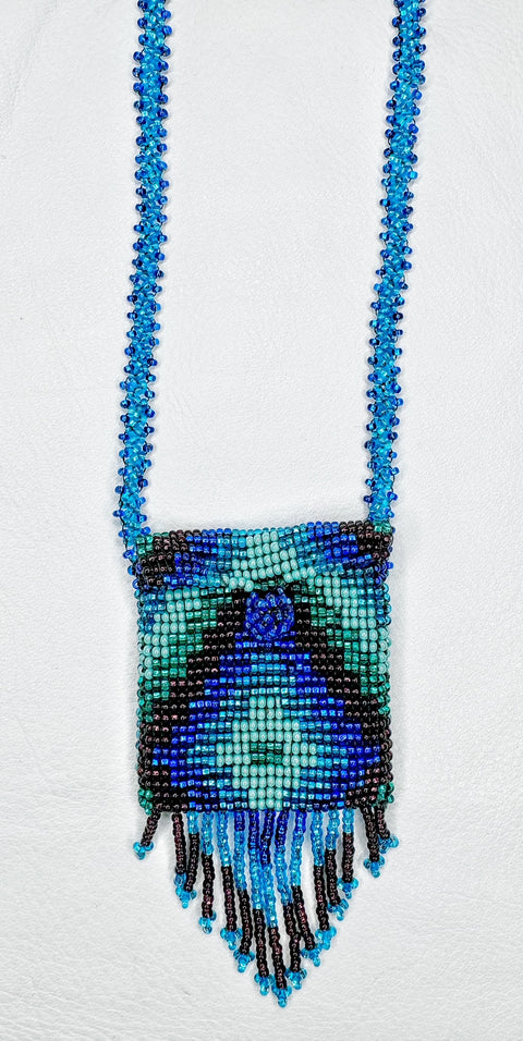 Buy 17760-blue Square Beaded Pouch Necklace 30cm