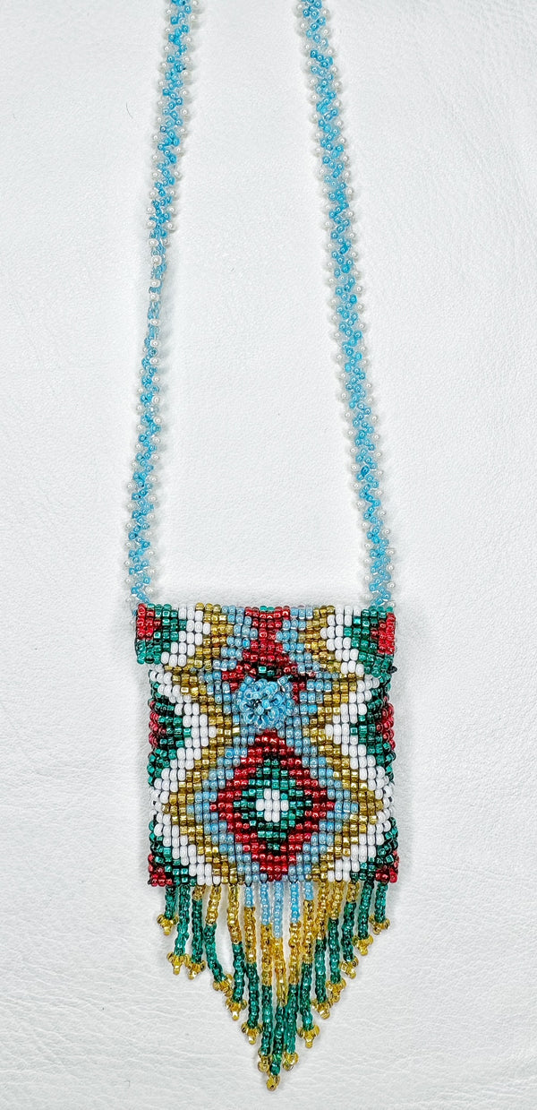 Square Beaded Pouch Necklace 30cm - 9