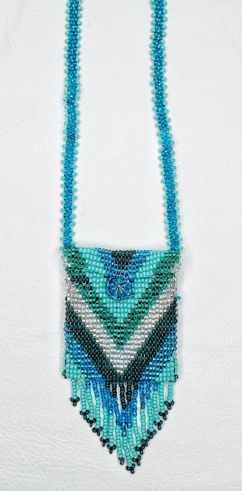 Buy 17763-blue Square Beaded Pouch Necklace 30cm