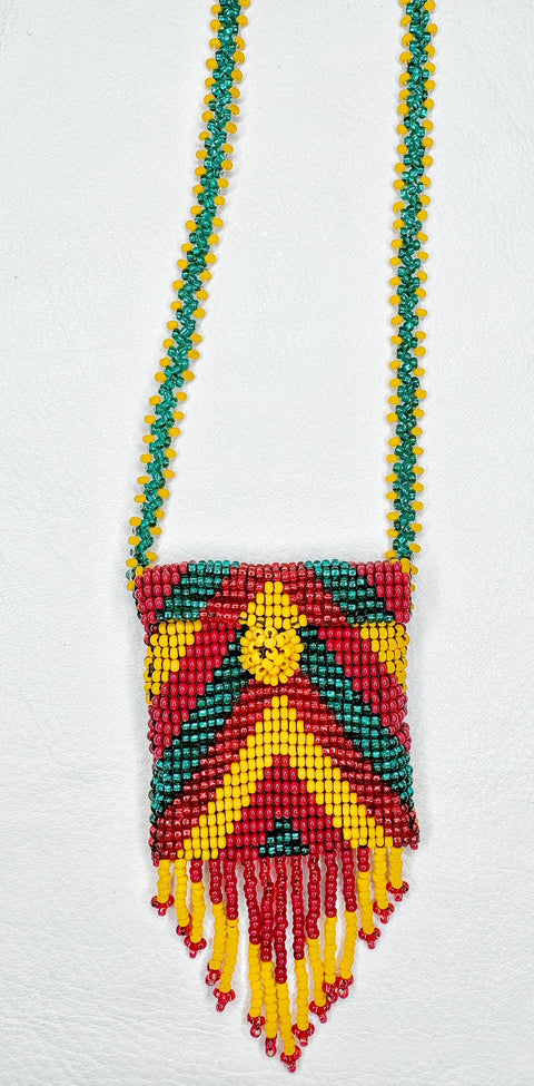 Buy 17764-yellowred Square Beaded Pouch Necklace 30cm