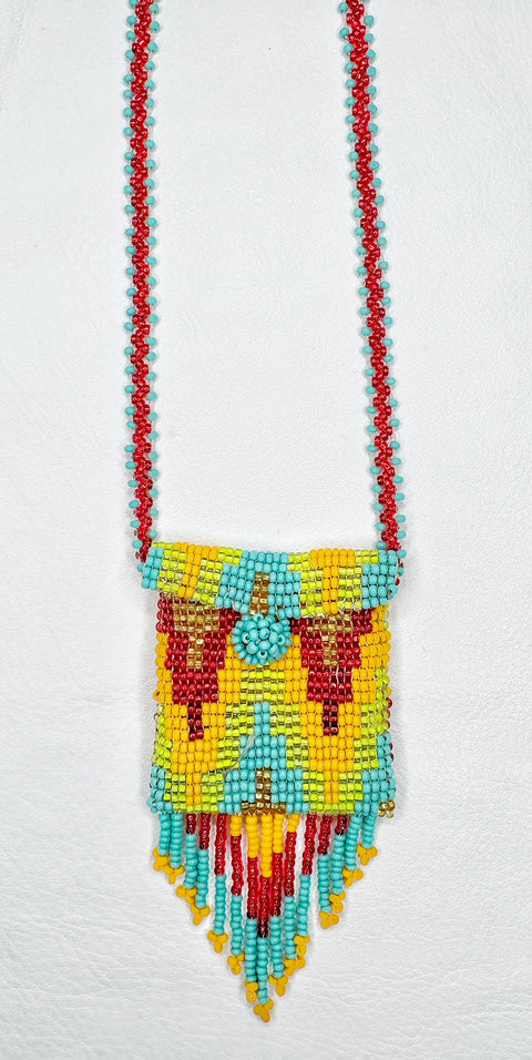Buy 17766-redyellow Square Beaded Pouch Necklace 30cm