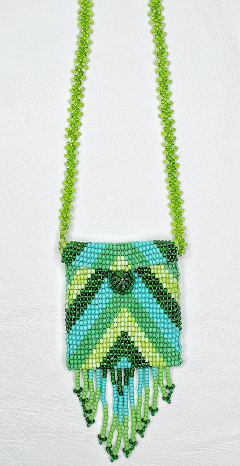 Buy 17767-green Square Beaded Pouch Necklace 30cm