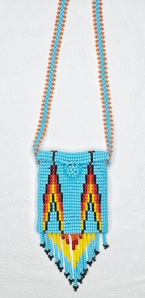 Buy 17768-cyan Square Beaded Pouch Necklace 30cm