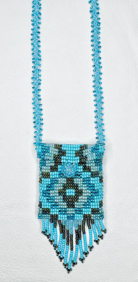 Buy 17769-blue Square Beaded Pouch Necklace 30cm