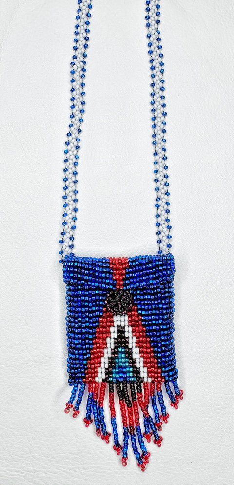 Buy 17771-darkblue Square Beaded Pouch Necklace 30cm
