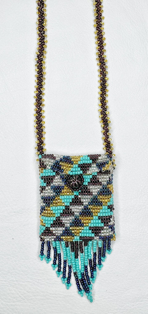 Buy 17773-yellowturquoise Square Beaded Pouch Necklace 30cm