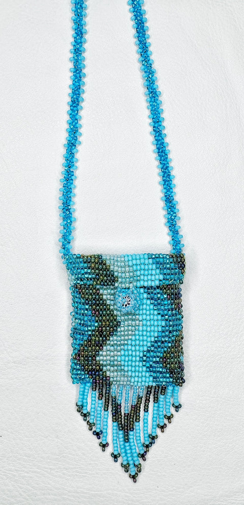Buy 17774-blue Square Beaded Pouch Necklace 30cm