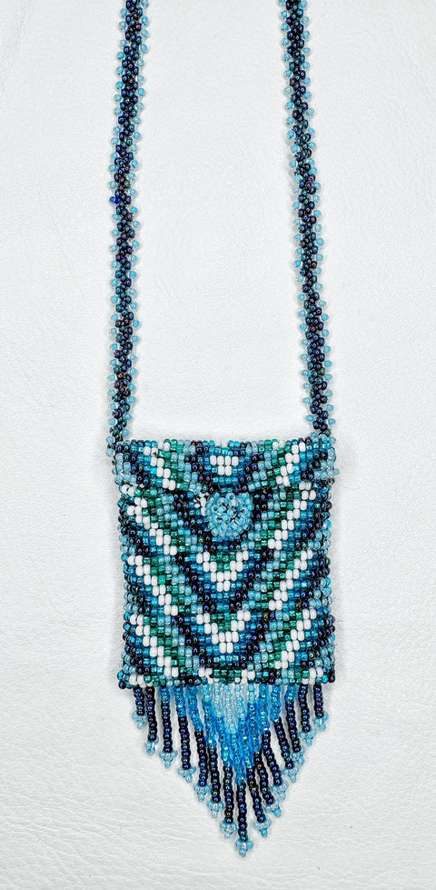 Buy 17775-blue Square Beaded Pouch Necklace 30cm