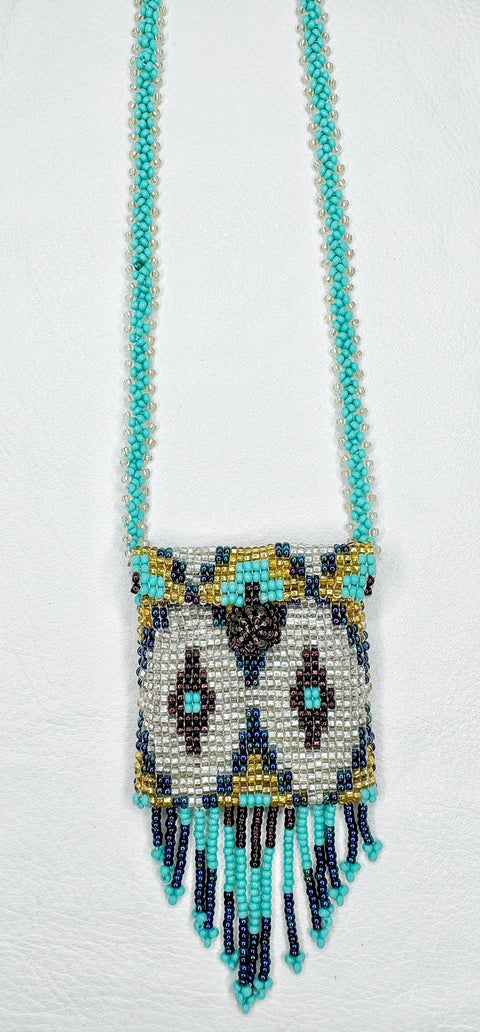 Buy 17777-turquoise Square Beaded Pouch Necklace 30cm