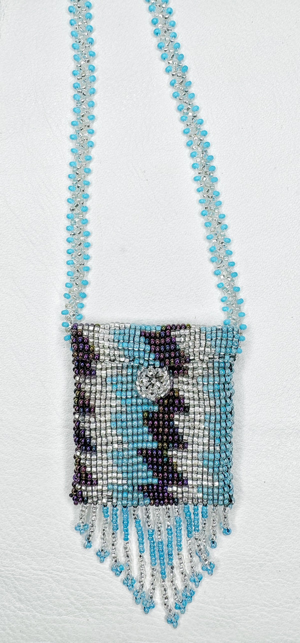 Square Beaded Pouch Necklace 30cm - 29