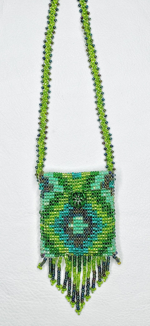 Buy 17782-green Square Beaded Pouch Necklace 30cm