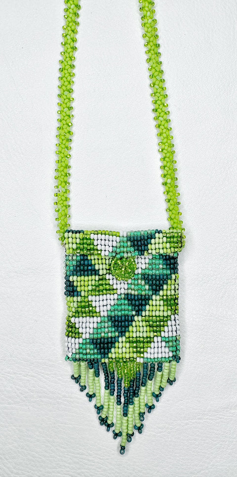 Buy 17783-green Square Beaded Pouch Necklace 30cm