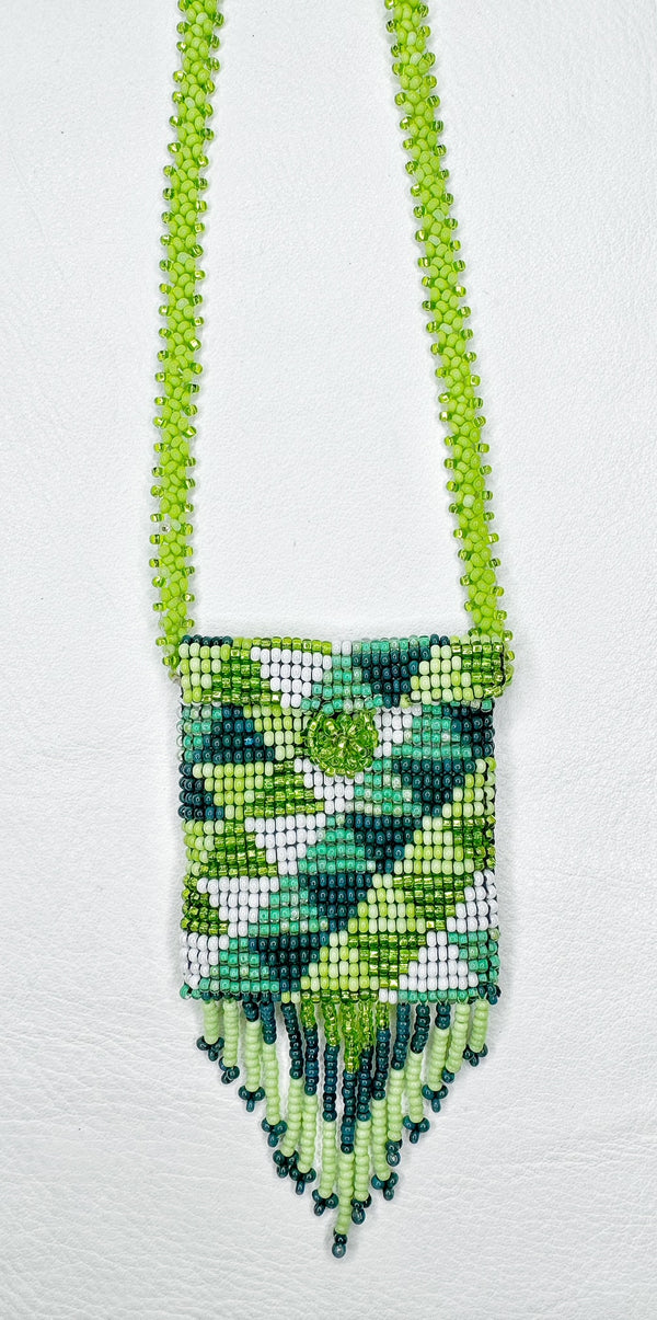 Square Beaded Pouch Necklace 30cm - 31
