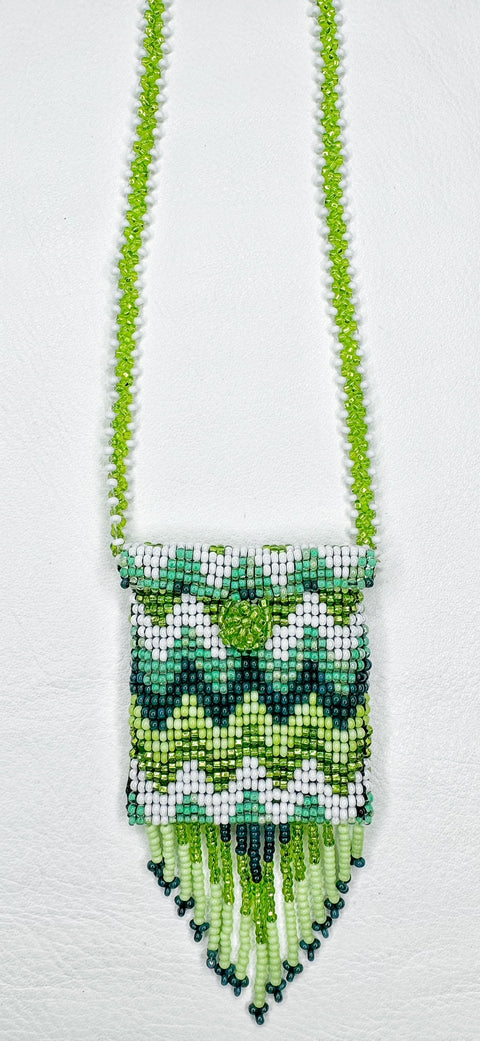 Buy 17785-green Square Beaded Pouch Necklace 30cm