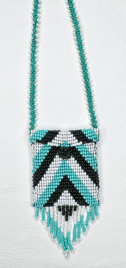 Buy 17786-teal Square Beaded Pouch Necklace 30cm
