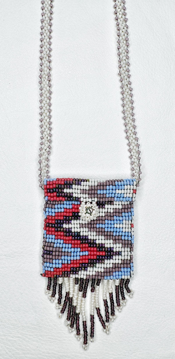 Square Beaded Pouch Necklace 30cm - 35