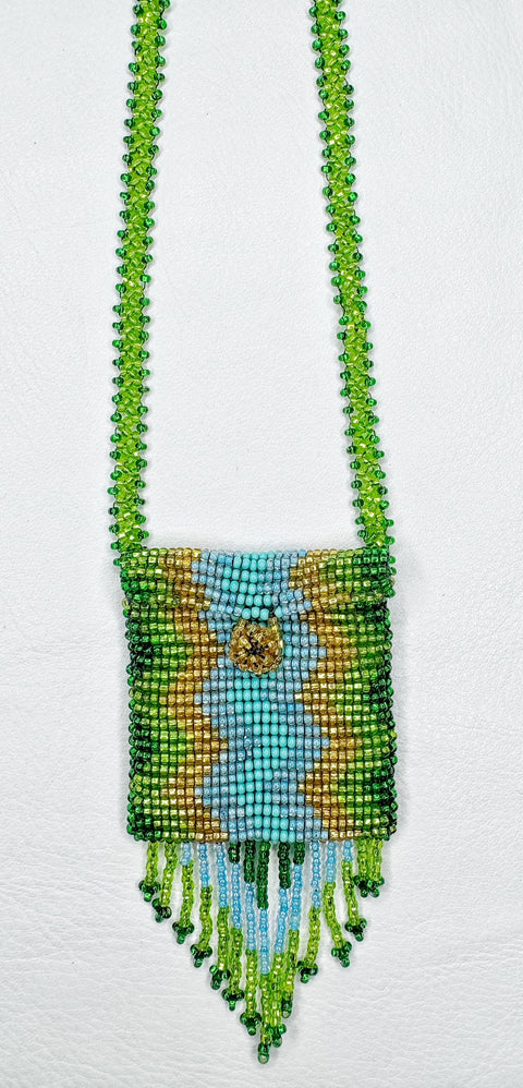 Buy 17788-green Square Beaded Pouch Necklace 30cm