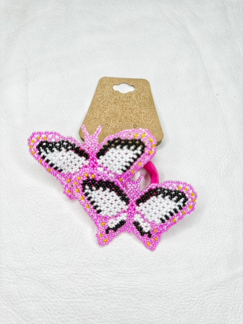 Buy 17678-whitepink Beaded Butterfly Hair Tie Set