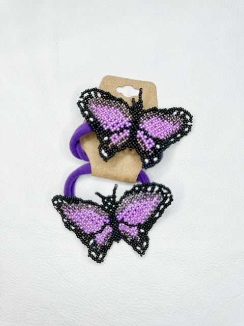 Buy 17679-purpleblack Beaded Butterfly Hair Tie Set