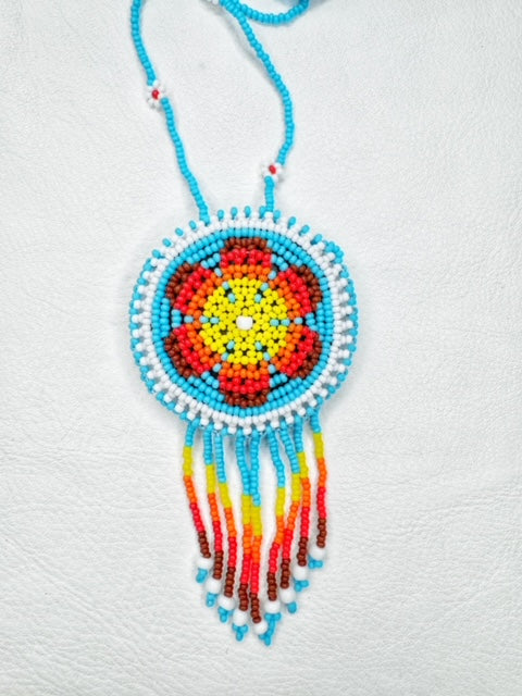 Buy 17696-cyan Round Beaded Pouch Necklace