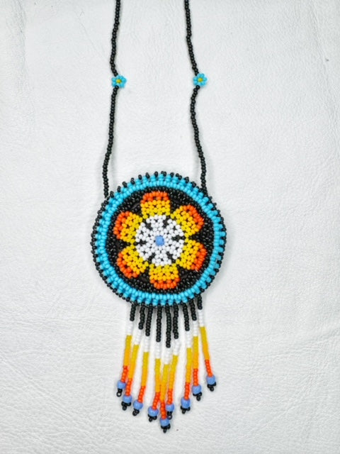 Round Beaded Pouch Necklace - 13