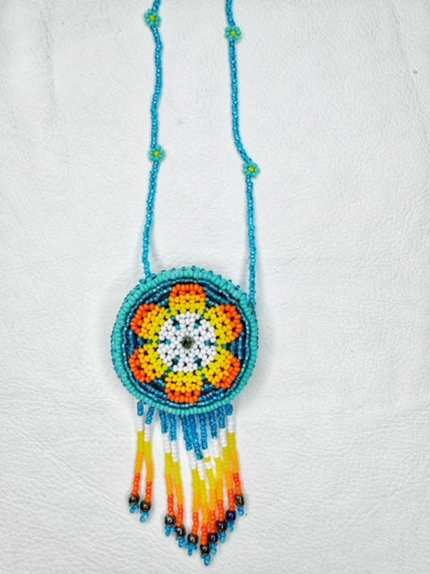 Buy 17707-turquoise Round Beaded Pouch Necklace