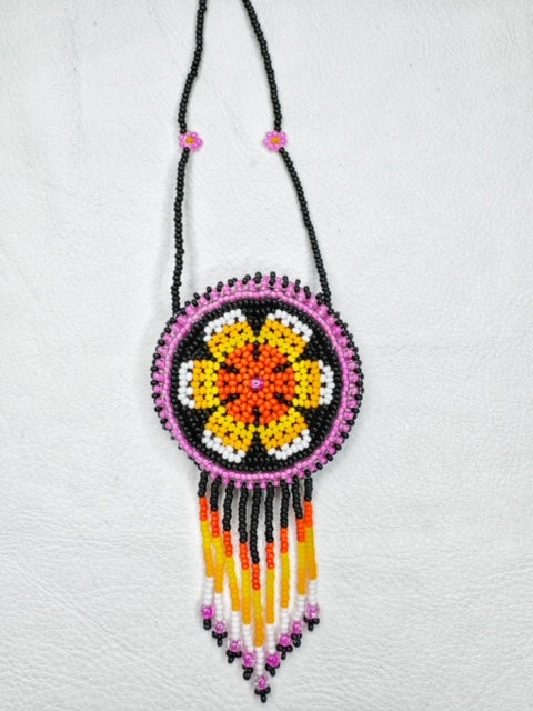 Buy 17712-pink Round Beaded Pouch Necklace