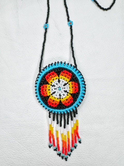 Buy 17715-aqua Round Beaded Pouch Necklace