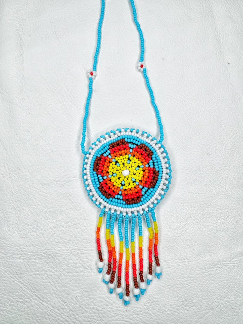 Buy 17789-cyan Round Beaded Pouch Necklace