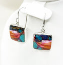 Pink Oyster Turquoise Sterling Silver Earrings - Square - 2