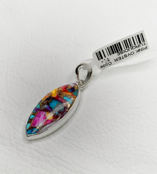 Pink Oyster Turquoise Sterling Silver Pendant Marquise no chain - 2