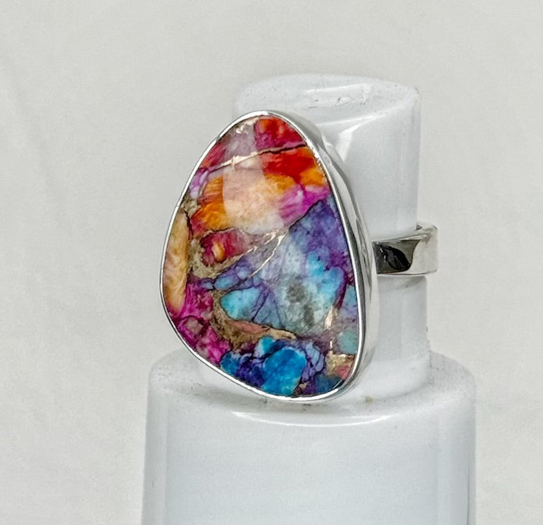 Pink Oyster Turquoise Sterling Silver Ring Size 7