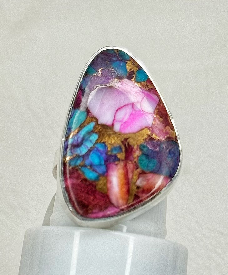 Pink Oyster Turquoise Sterling Silver Adj Ring Size