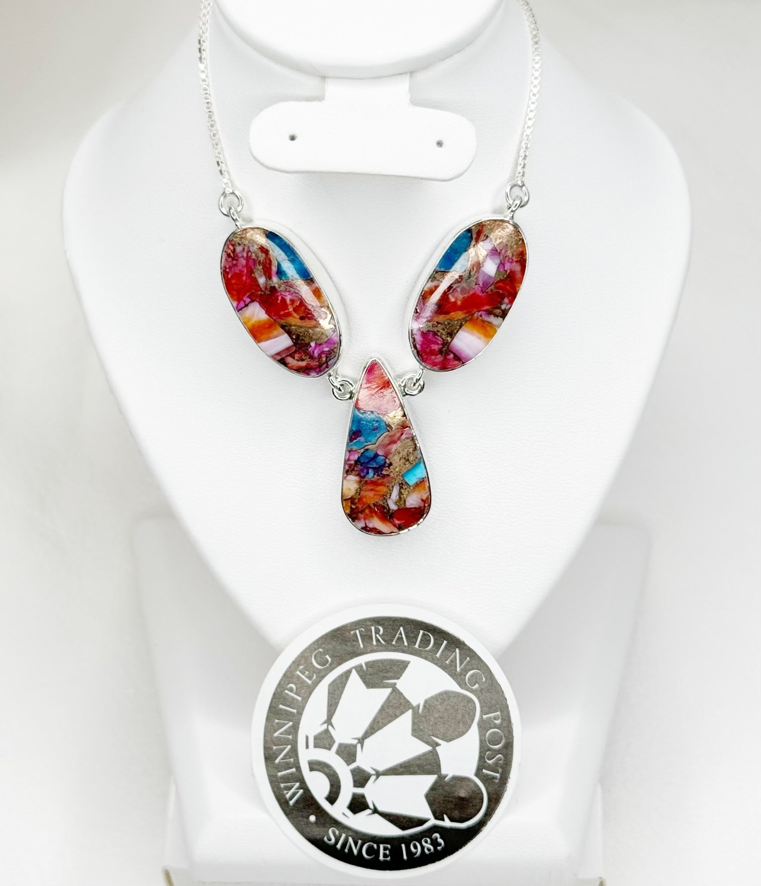 Pink Oyster Turquoise Sterling Silver Oval Teardrop Necklace Adj Chain