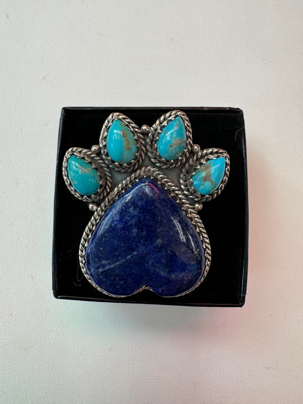 Turquoise-Blue Bear Paw Sterling Silver Ring Size 10 - 1