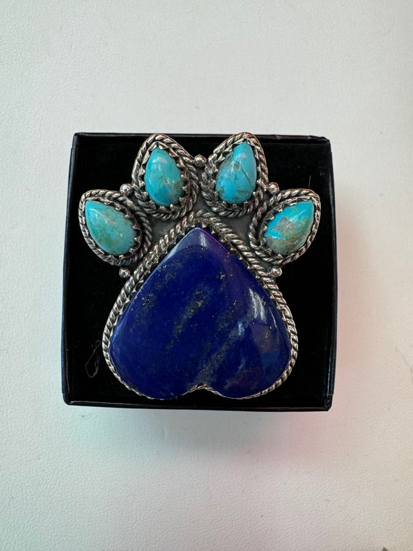 Turquoise-Blue Bear Paw Sterling Silver Ring Size 9 - 1