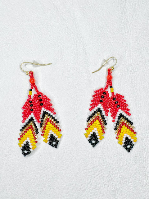 Buy 17750-red Beaded Double Feather Earrings