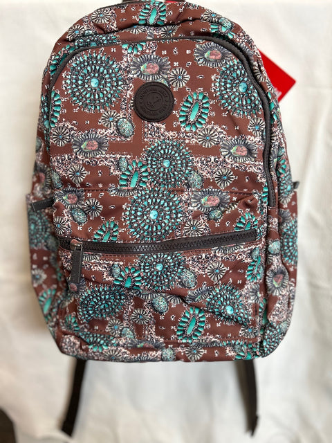 Montana West Backpack - Blue Rhinestone on Brown Print 001